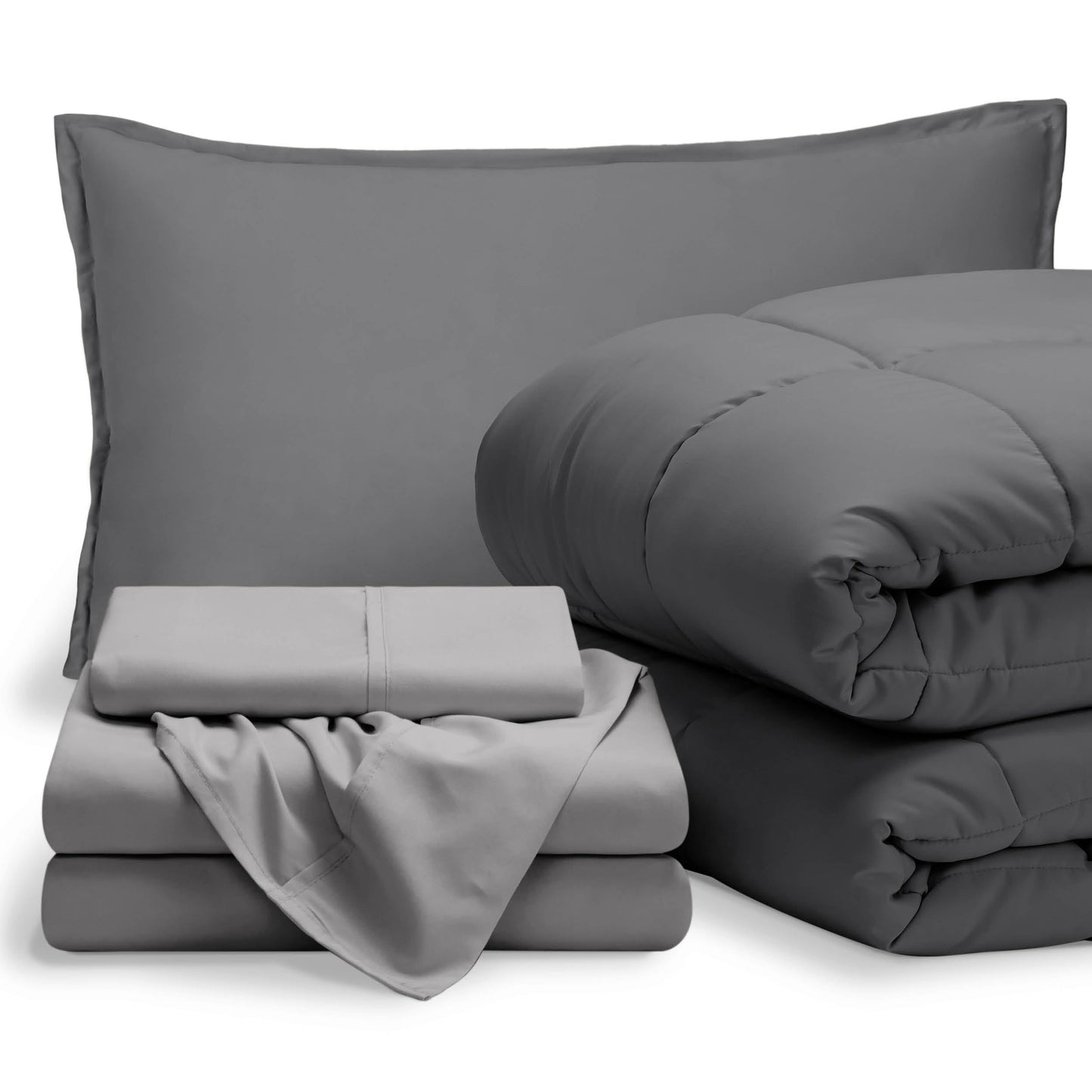 Bare Home Bed-in-A-Bag 5 Piece Comforter & Sheet Set - Twin - Goose Down Alternative - Ultra-Soft 1800 Premium Bedding Set (Twin, Grey/Light Grey)