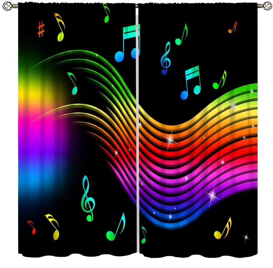 Music Blackout Curtains,Colorful Music Note Pattern Window Drapes for Bedroom Living Room Music Room Window Drapes 2 Panel Set,Total Size 42" x 63"