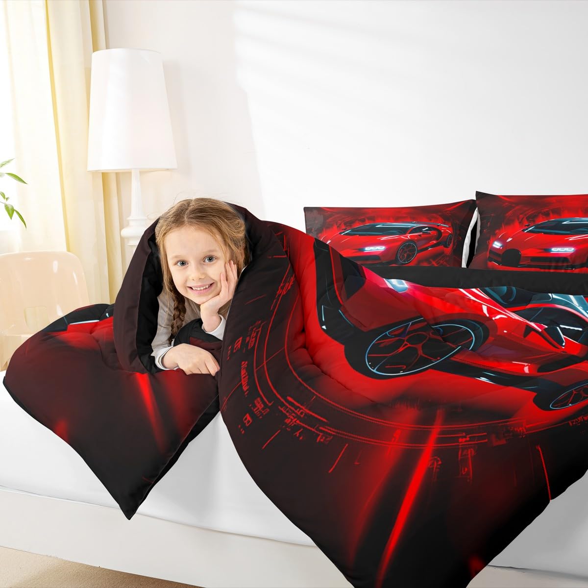 jejeloiu Race car Comforter Set Twin Size Racing Car Bedding Set for Kids Boys Girls Extreme Sports Duvet Quilt Automobile Bedroom Decor Microfiber 2 Pcs with 1 Pillow Cases