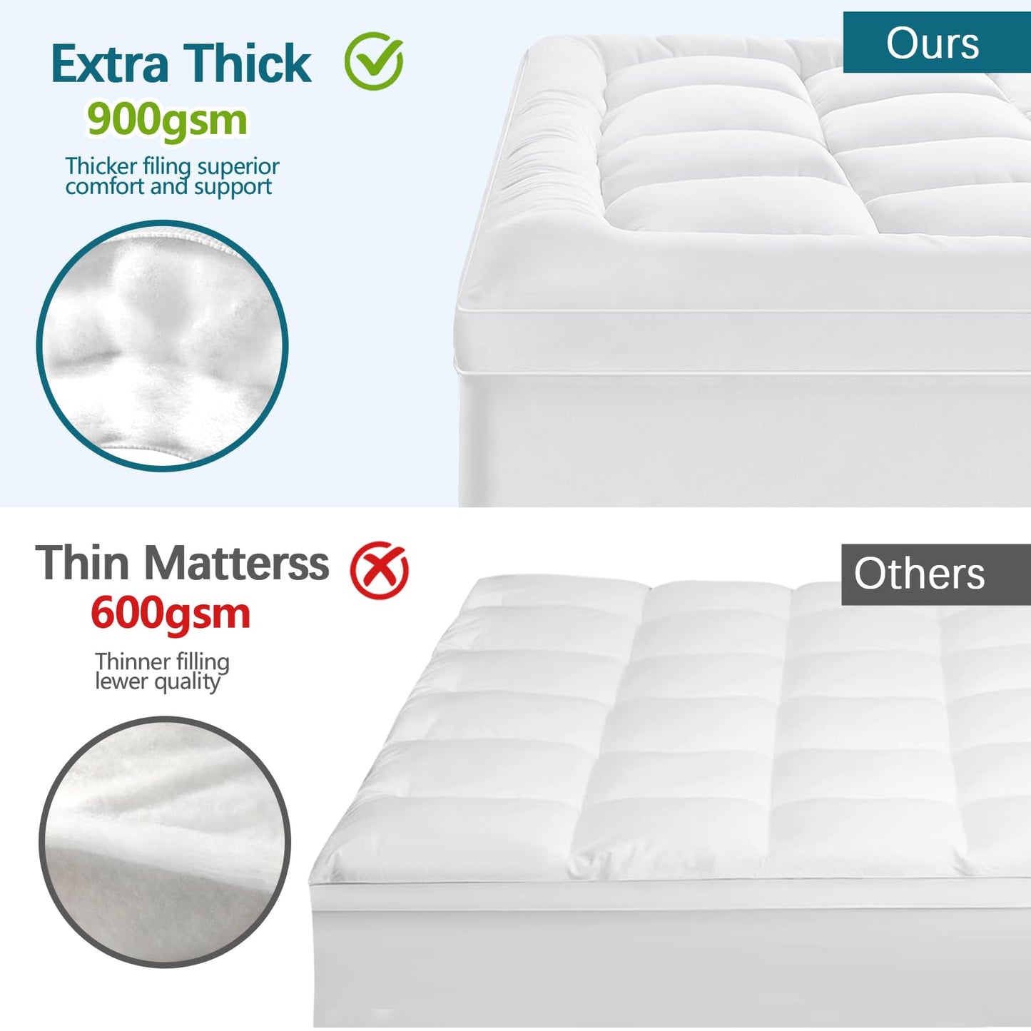 CYMULA Queen Mattress Topper for Back Pain - Extra Thick Cooling Mattress Pad Cover for Queen Size Bed - Soft Mattress Protector Pillow Top with 8-21 Inch Deep Pocket 3D Snow Down Alternative Fill