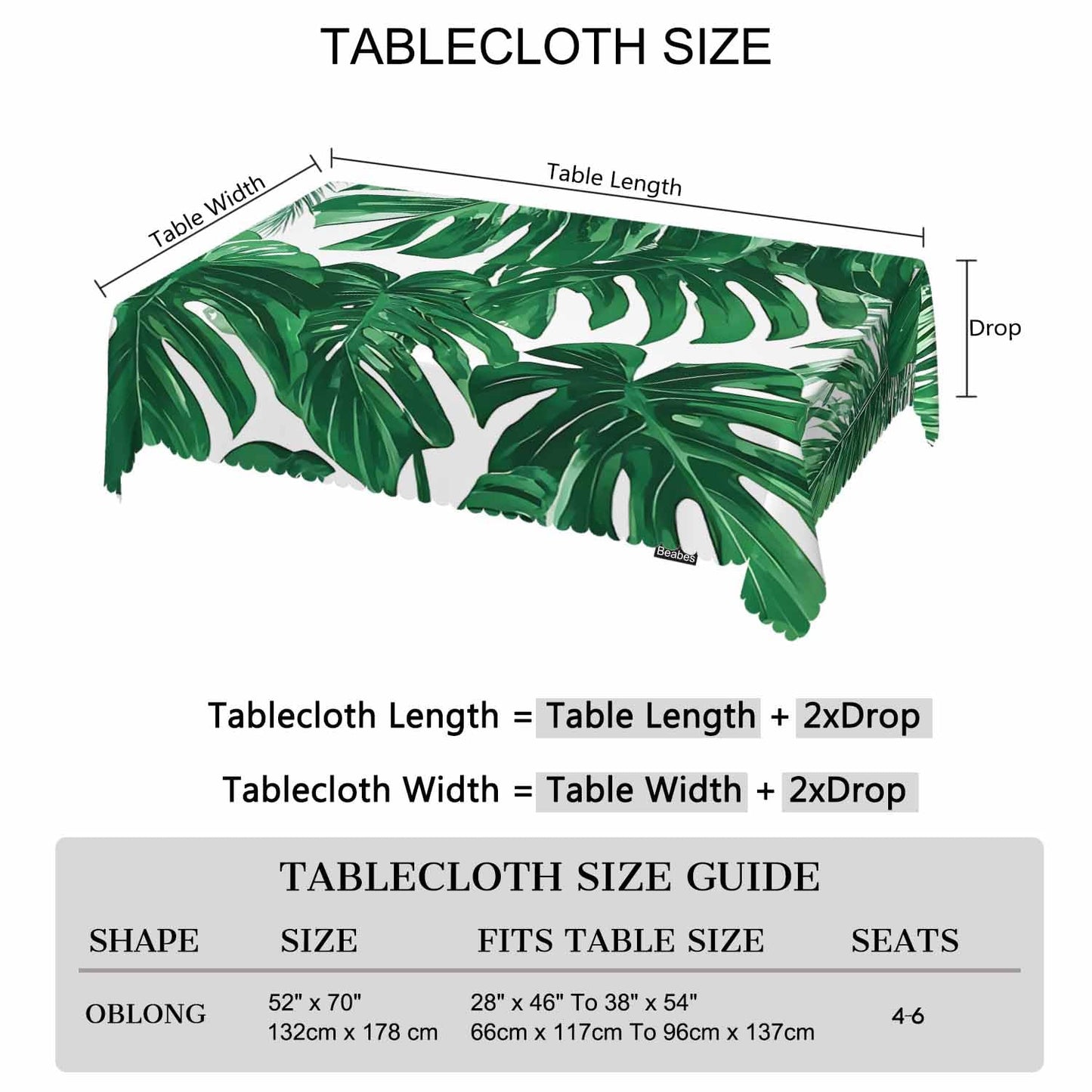 Beabes Palm Leaves Rectangle Tablecloth 52x70 Inch Tropical Beach Palm Leaf Green Dining Table Cloth Table Cover for Home Kitchen Restaurant Party Buffet Picnic, 4-6 Seats