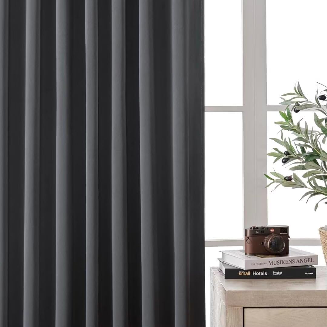 Joydeco 96 Inch Blackout Curtains for Bedroom, Black Out Curtains 96 inch Long, Room Darkening Thermal Insulated Drapes 2 Panels Set, Dark Grey Curtains for Living Room
