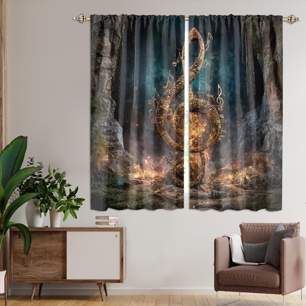 XSUPFLYM Beautiful Classic Music Note Blackout Curtain for Living Room Rustic Modern Abstract Art Mid Century Musical Theme Note Pattern Thermal Insulated Curtain for Bedroom 2 Panels Each