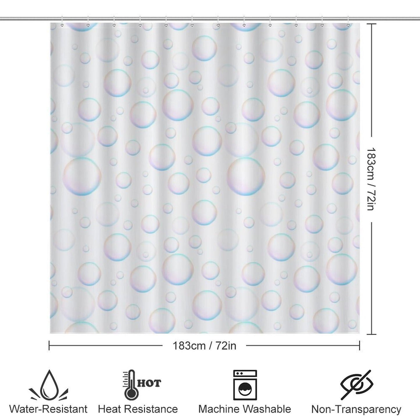 Bubbles Bathroom Set, Funny Shower Curtain Set 4PCS with Non-Slip Rugs, Toilet Lid Cover Bath Mat and 12 Hooks