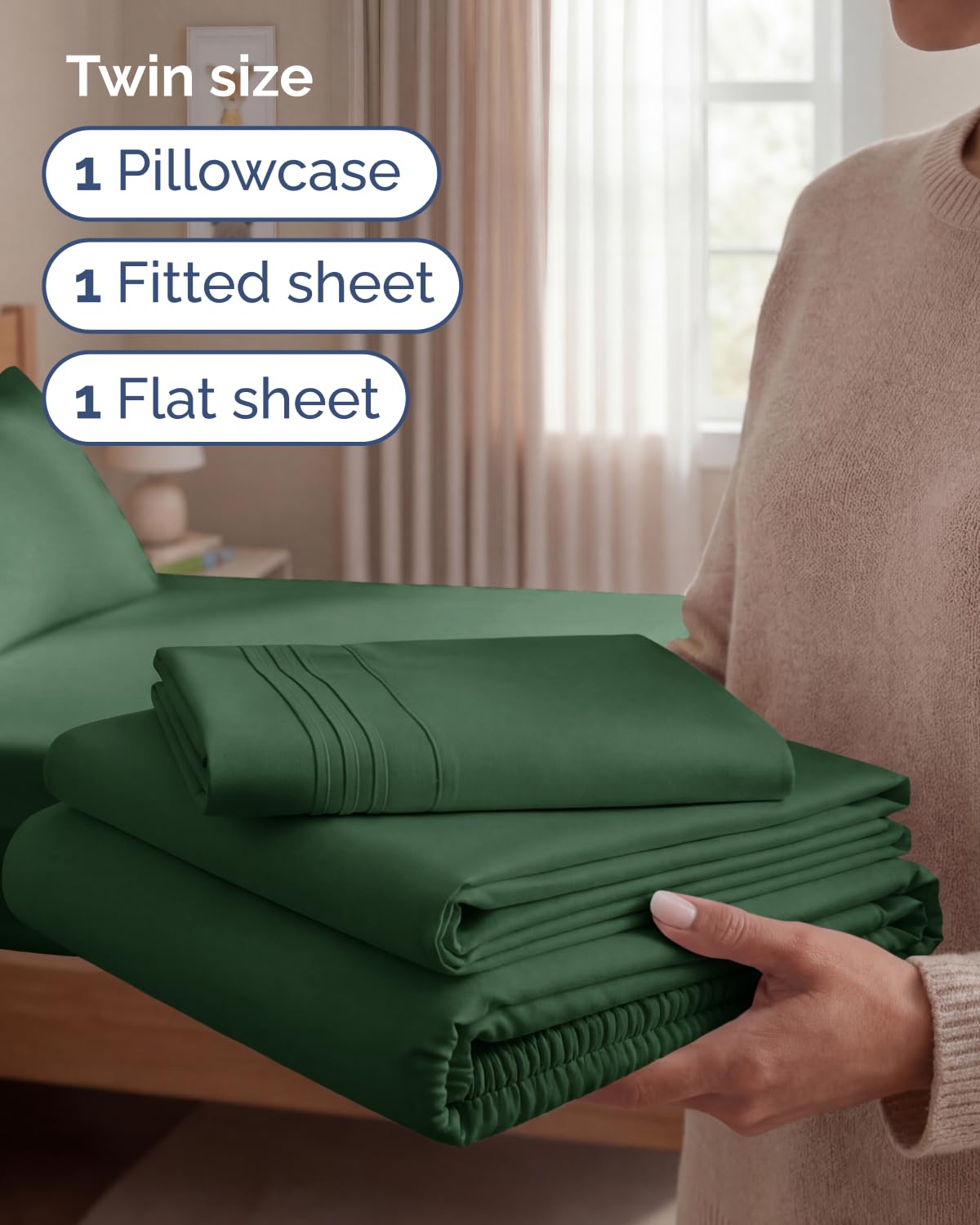 Twin Size 3 Piece Sheet Set - Comfy Breathable & Cooling Sheets - Hotel Luxury Bed Sheets for Women & Men - Deep Pockets, Easy-Fit, Soft & Wrinkle Free Sheets - Emerald Green Oeko-Tex Bed Sheet Set