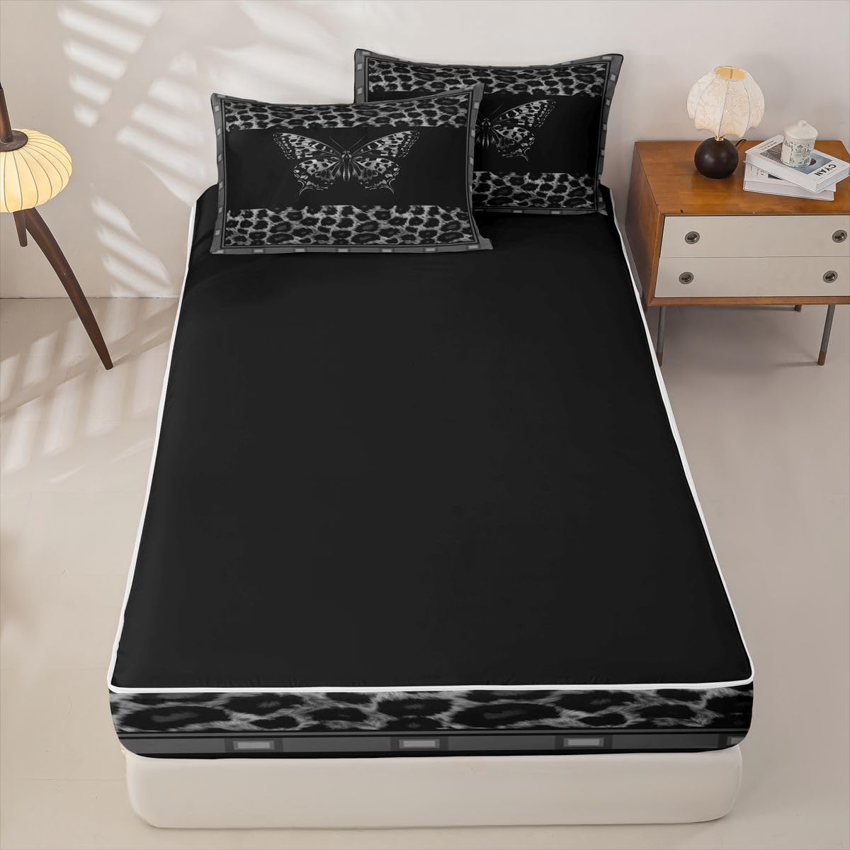 Feelyou Leopard Print Butterfly Zipper Bedding for Kids Modern Animal Fur Print Queen Comforter Set with Fitted Sheet 2 Pillowcases Cheetah Decor Bed in a Bag Soft Lightweight Microfiber