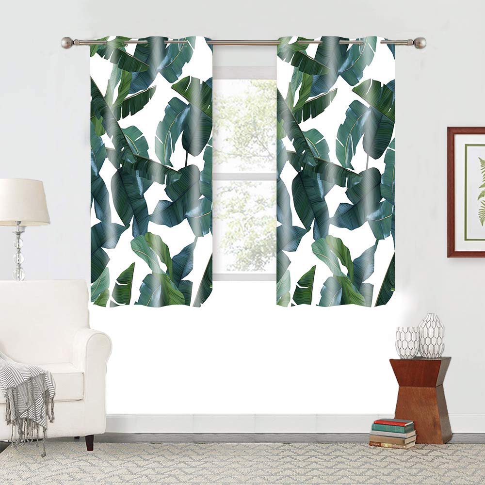 LshyMn Tropical Palm Leaves Blackout Curtains 2 Panels for Bedroom, Light Blocking Drapes Room Darkening Thermal Insulated Window Curtain for Living Room 42 x 63 Inch 2 Panels CLHXMN148