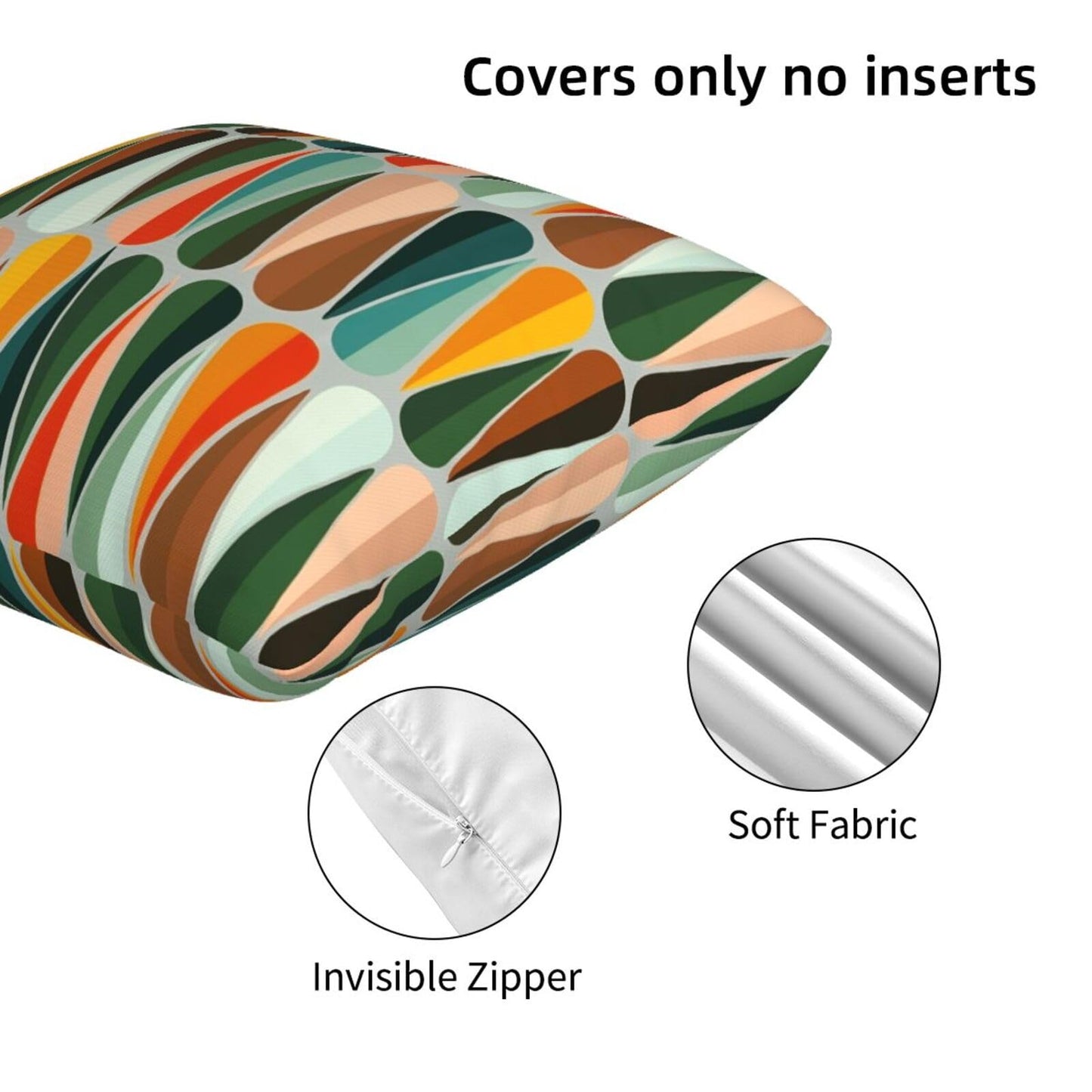 bassyil Mid Century Retro Drop Throw Pillow Covers Decorative Linen Pillow Cases Set of 2 Square Cushion Cover for Couch Sofa Bedroom Patio 18x18 Inch
