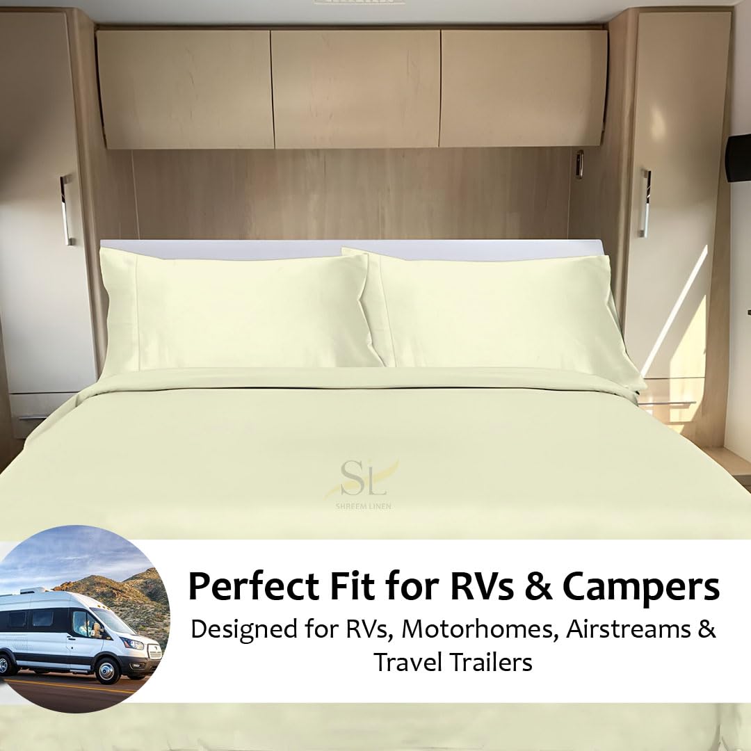Shreem Linen Microfiber RV Sheet Sets, 48x75 3/4 Full Bunk, Ivory Solid - Fits Mattresses up to 8 Inches Deep, 4 Piece RV Bed Sheets for Campers, Motorhomes, and Travel Trailers