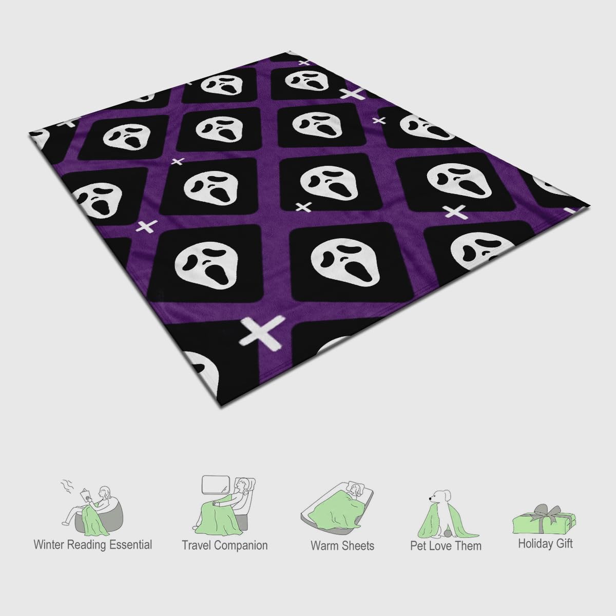 YWZDS Spooky Face Throw Blanket, Purple and Black, Halloween Ghost Blankets Fuzzy Gifts for Sofa Couch Bedroom (30 x 40 inch)