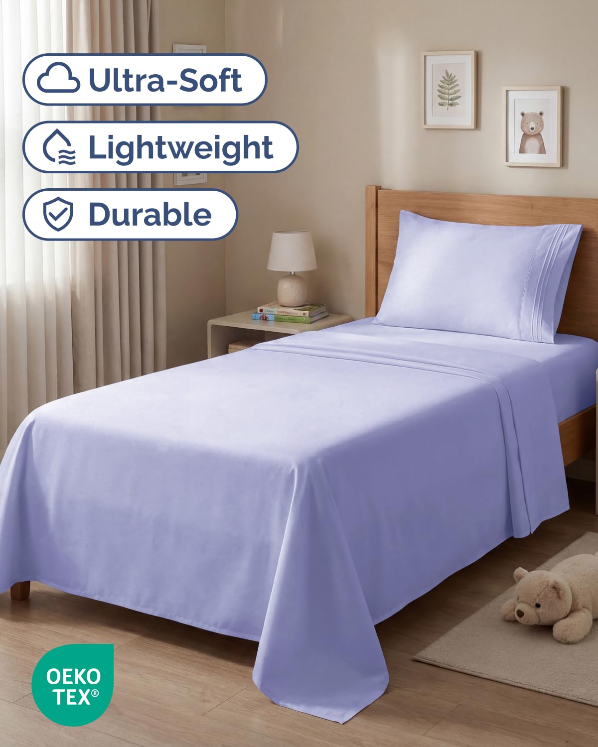 Twin Size 3 Piece Sheet Set - Comfy Breathable & Cooling Sheets - Hotel Luxury Bed Sheets for Women & Men - Deep Pockets, Easy-Fit, Extra Soft & Wrinkle Free Sheets - Lavender Oeko-Tex Bed Sheet Set