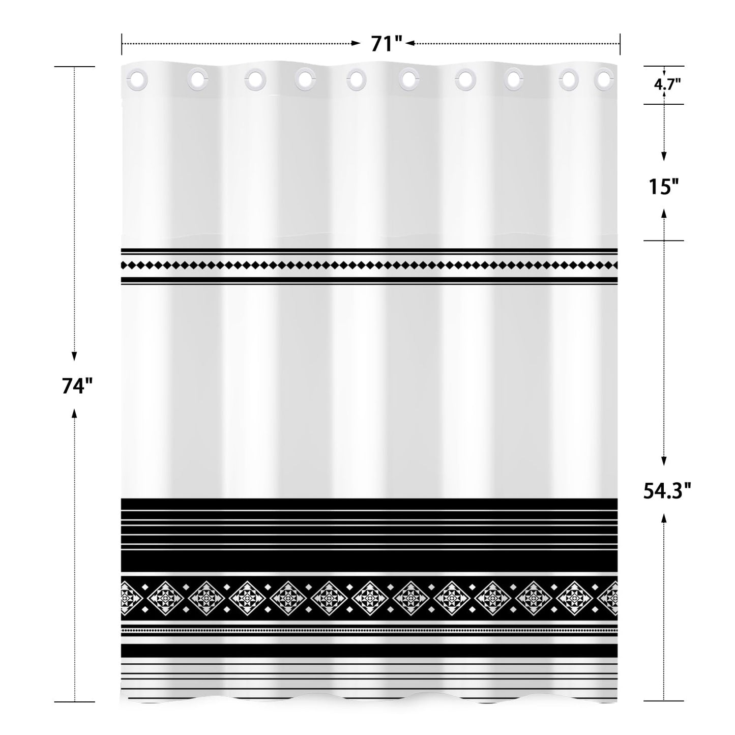 Xiazhilaio No Hook Striped Shower Curtain and Liner Set 71 x 74Inch