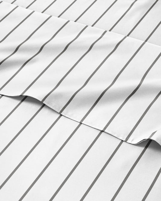 Striped Sheets - Grey Striped Sheets - 1 Flat & 1 Fitted & 2 Pillowcases w/ Deep Pockets – Comfy, Wrinkle & Fade Free - Ultra-Soft, Breathable & Cooling – Luxury Pinstripe Bedding - Queen Size Bed Set