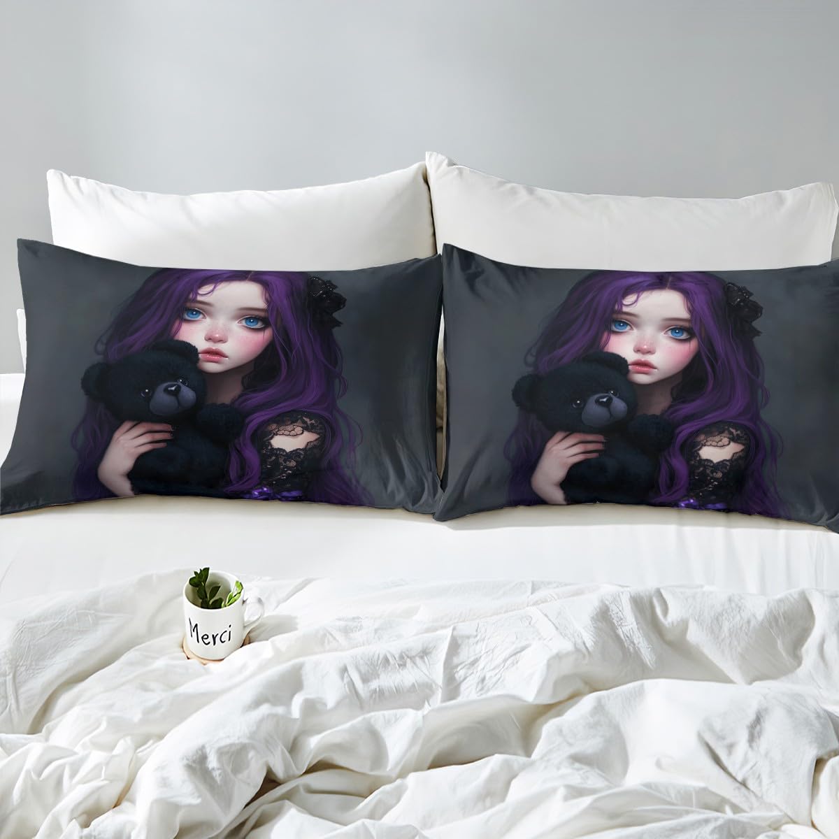 Erosebridal Anime Girl Bed Sheets Set Full for Kids, Kawaii Girl Flat Fitted Sheet Japanese Style Bedding Sets for Girls Adult Japanese Animation Bedding Sets for Bedroom Decor 2 Pillow Cases