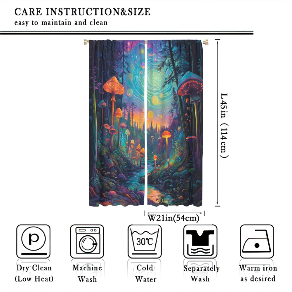 SOPIYRIO Abstract Forest Mushroom Blackout Curtains Rustic River Fantasy Landscape Rod Pocket Window Drapes Room Darkening Curtains for Bedroom 2 Panels 21 W x 45 L inch