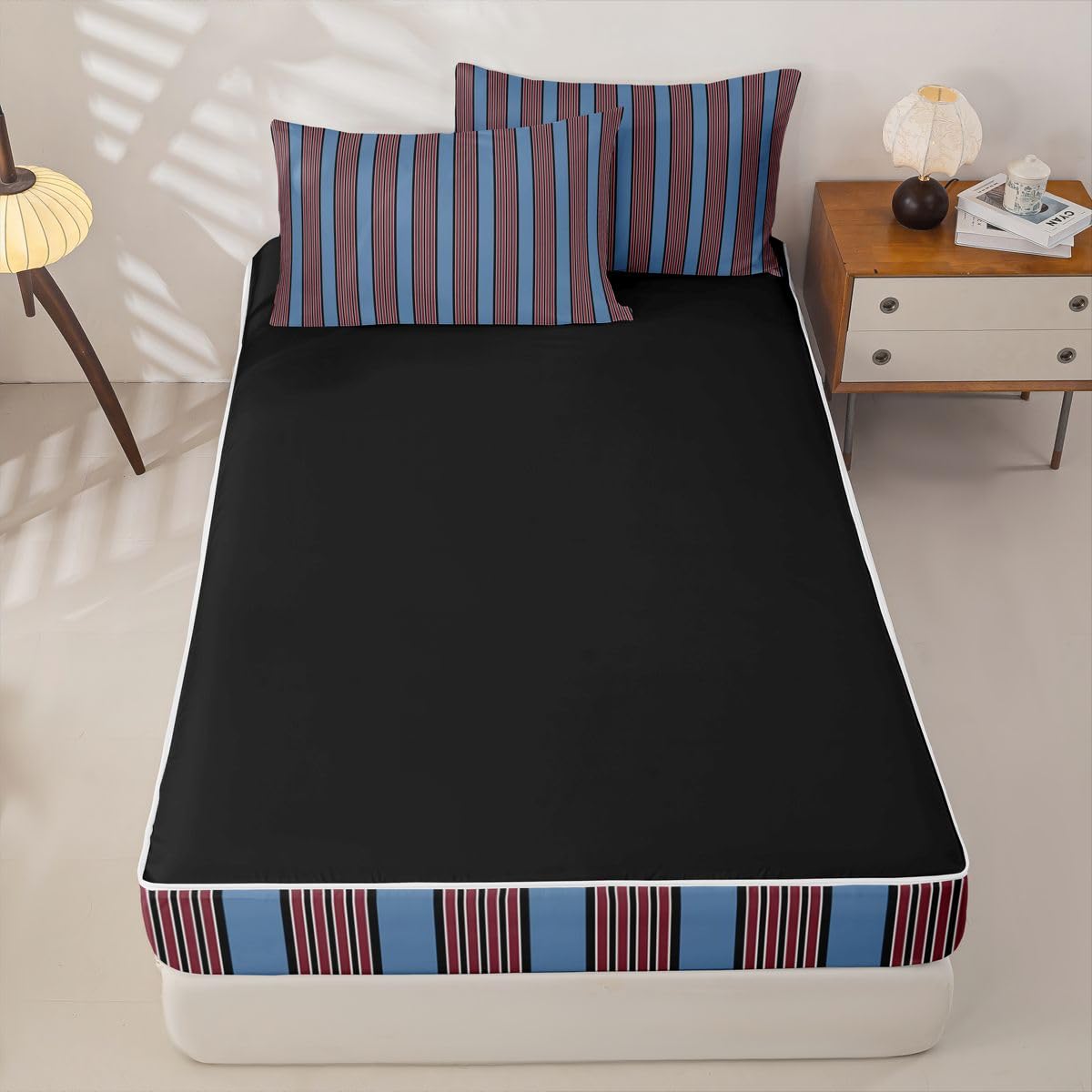 Feelyou Stripes Zipper Bedding Queen Geometric Zipper Bedding Sets for Kids Boys Girls Modern Striped Art Comforter Set with Fitted Sheet and Pillowcases Bedroom Decor Blue Brown