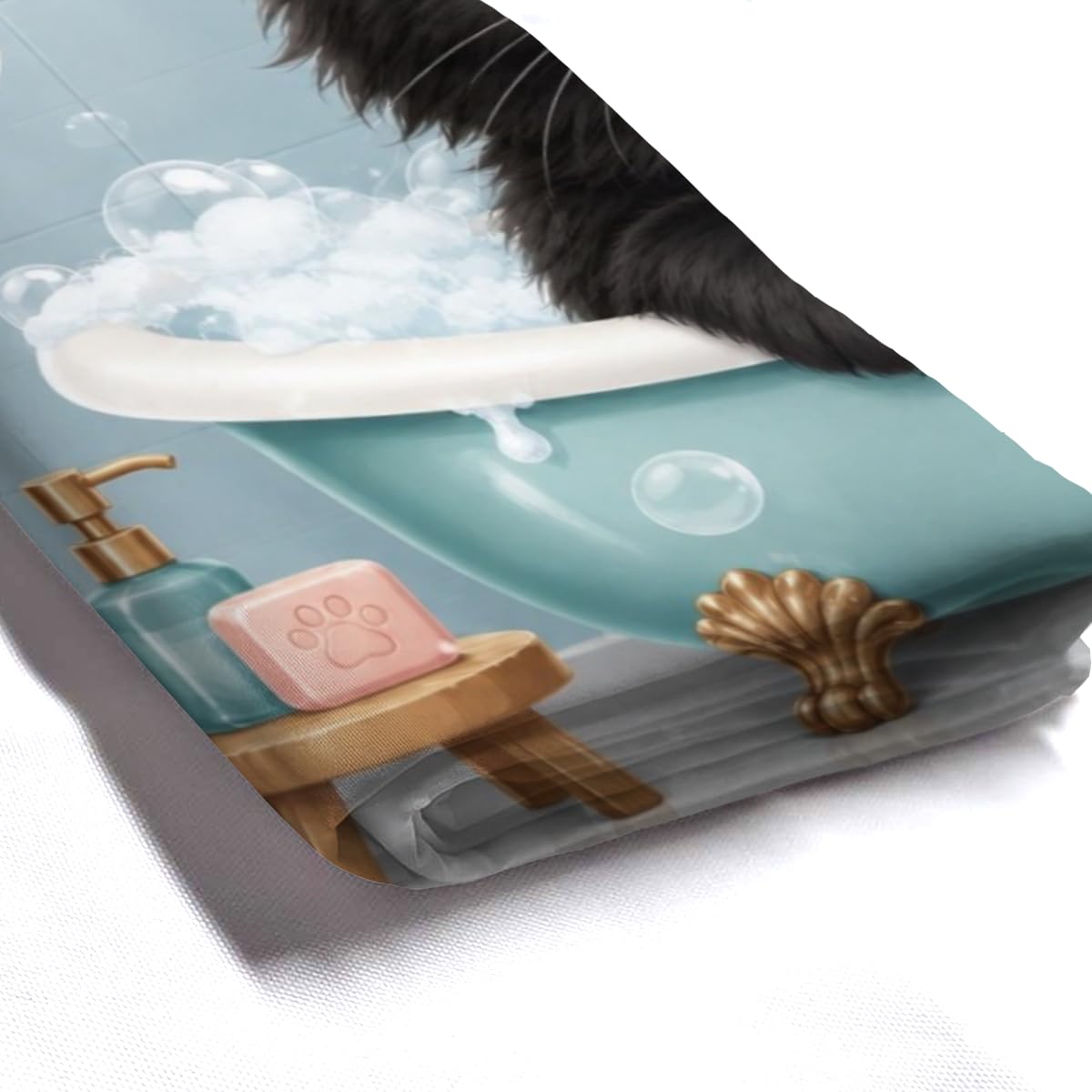 LFINKARTGOGO Cute Black Cat Shower Curtain 72x72 with 12 Hooks Bubble Bathtub Light Blue Waterproof Washable Polyester Bath Curtain for Home Hotel Decor