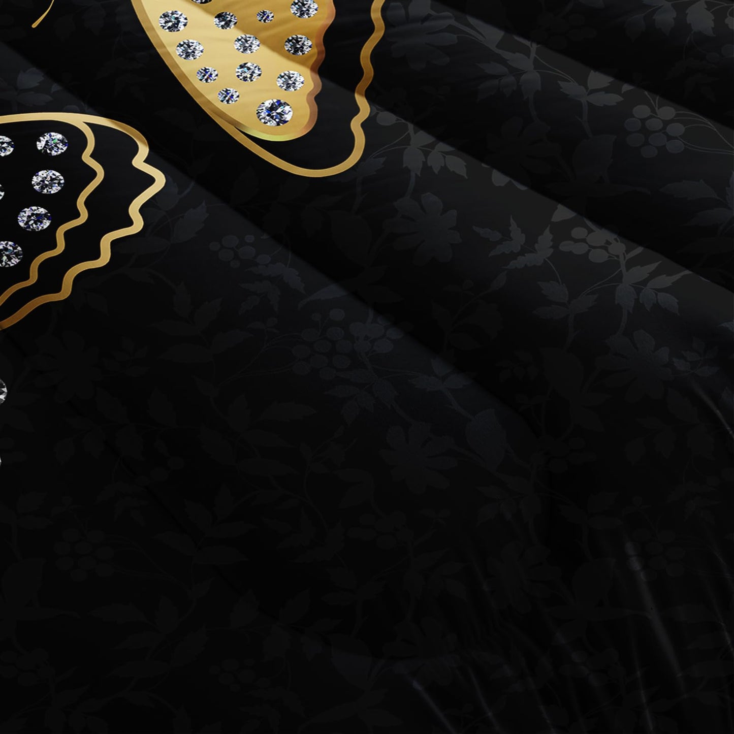 AILONEN Butterfly Comforter Set Queen Size, Black Gold Butterfly Diamonds Pattern Bedding Set for Girls Adults,Luxury Black White Soft Lightweight Duvet Set 3 Pieces(1 Comforter + 2 Pillowcases)