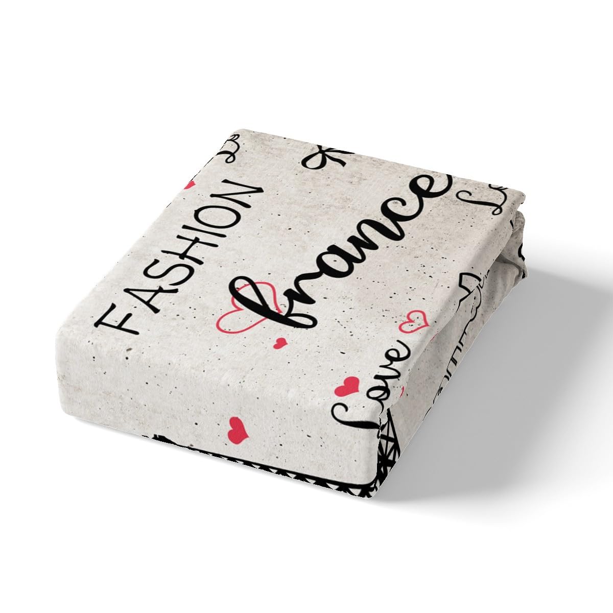 Eiffel Tower Fitted Sheet Full,Red Love Heart Bed Sheet 3 Pieces(No Flat Sheet),Valentine's Day Decor Bedding Set for Kids Adults,Rustic Farmhouse Style Deep Pocket Sheet Room Decor
