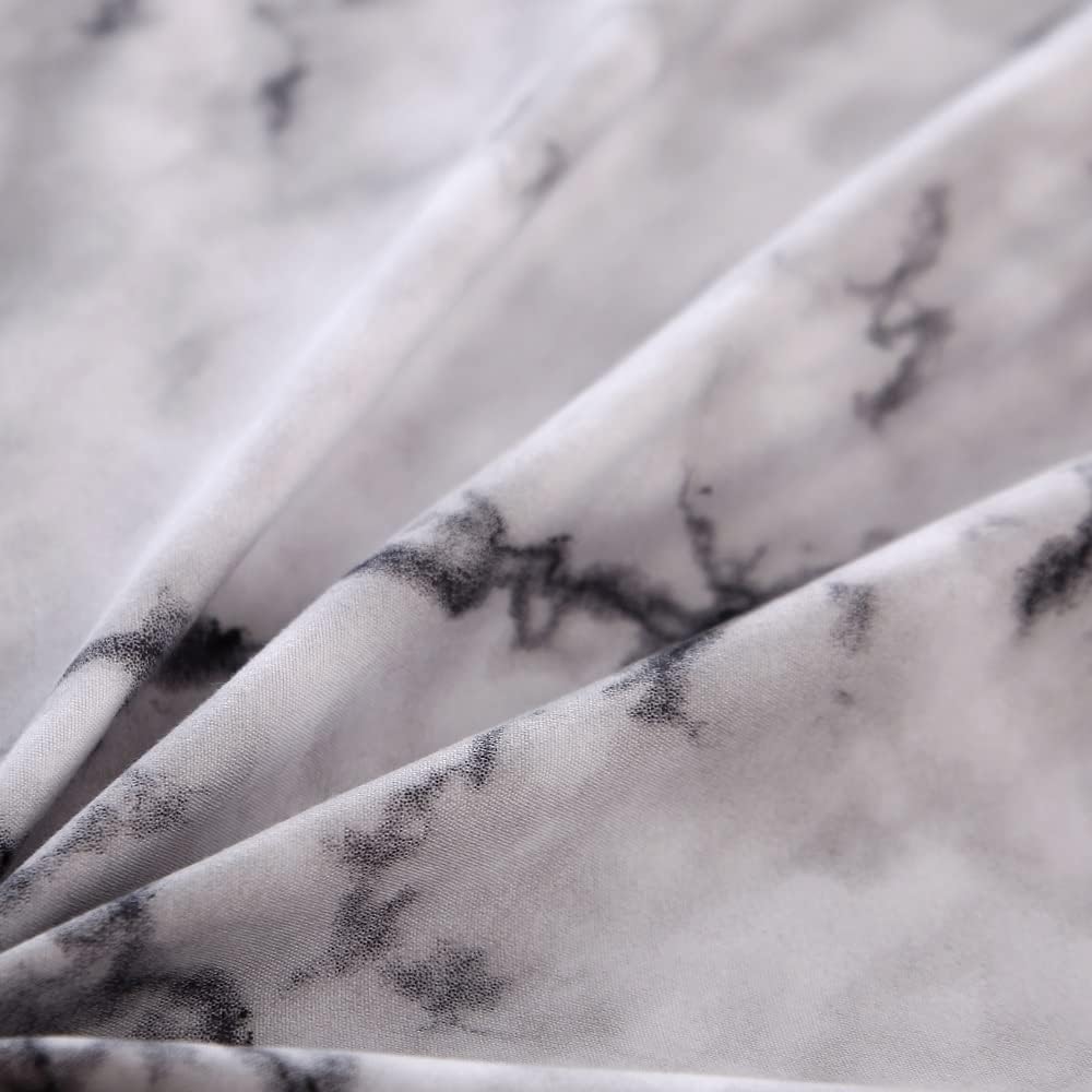 MAG Marble Bed Sheet, 4PC Black White and Gray, Full Size Modern Pattern Printed Bedding Sheet Set with 1 Top Flat & 1 Fitted Sheet with 2 Pillowcases, 14” Deep