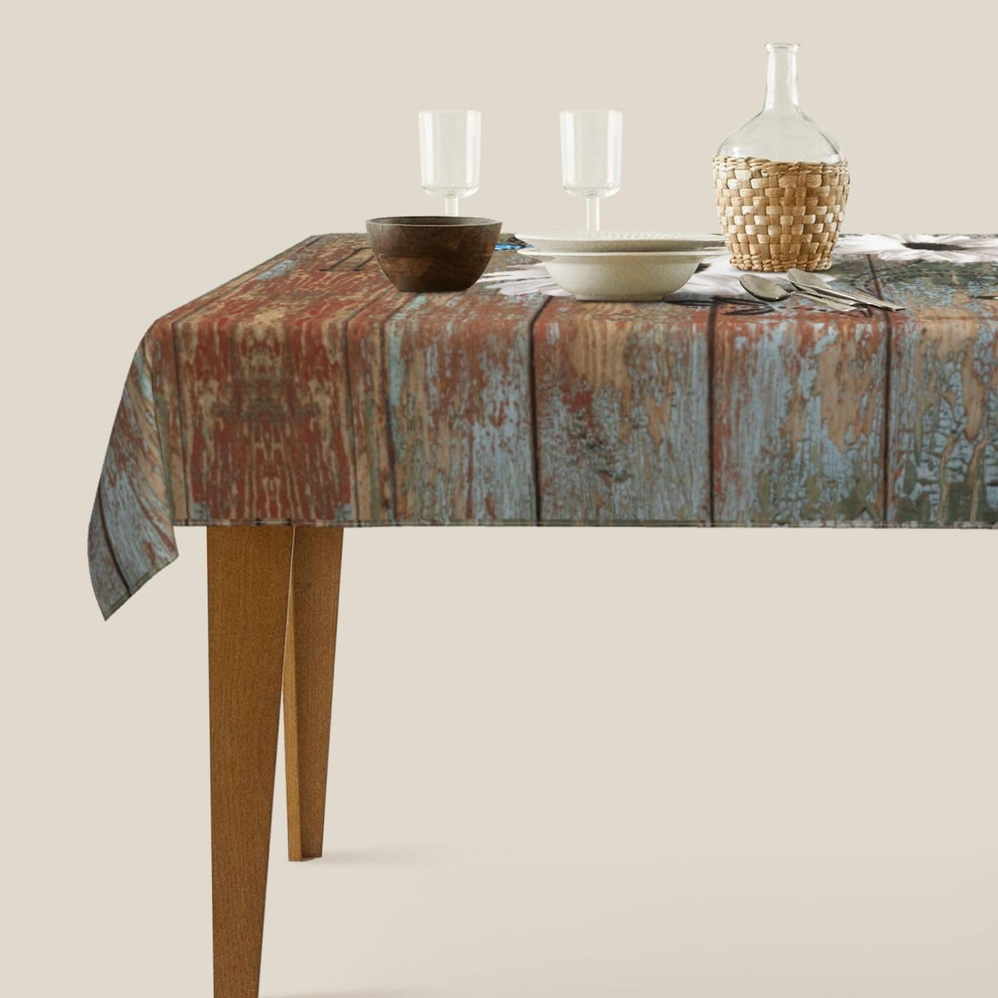 mutakin Wood Grain Flower Rectangle Tablecloth Washable Table Cloth 60x90 Inch Table Cover Waterproof for Decoration Kitchen Dining Room