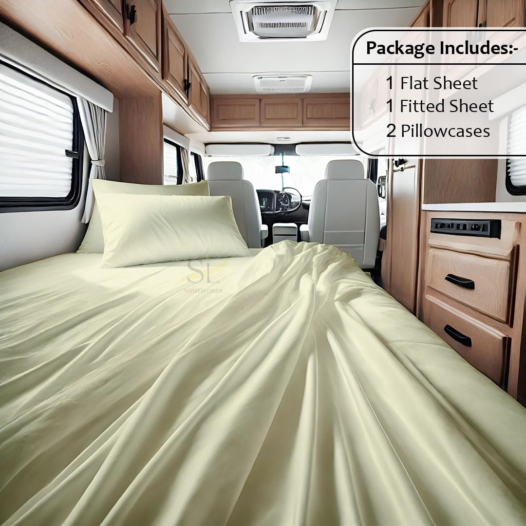 Shreem Linen Microfiber RV Sheet Sets, 48x75 3/4 Full Bunk, Ivory Solid - Fits Mattresses up to 8 Inches Deep, 4 Piece RV Bed Sheets for Campers, Motorhomes, and Travel Trailers