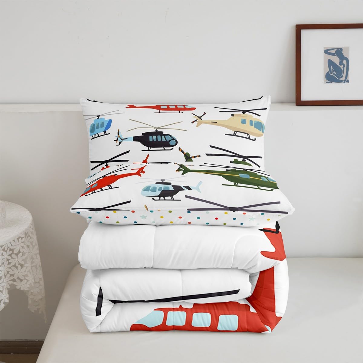Aircraft Twin Size Comforter Set for Kids Boys - Airplane Duvet Insert and Pillow Case - White