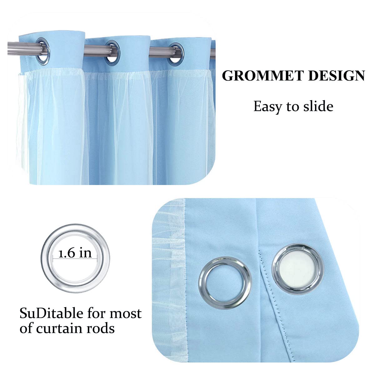 SOFJAGETQ Blue Blackout Curtains 54 Inch Long, Double Layered Blue Curtains for Kids/Girls Boys Bedroom, Nursery Living Room, 52 x 54 inch, 2 PCs
