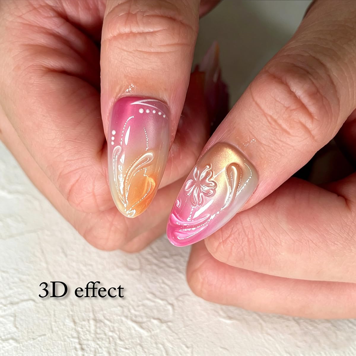 3D Press On Nails Almond Medium Light Pink Fake Nails with Cat's Eye Glossy Embossed Floral Vines High-end Designs, Acrylic Artificial Nail Press ons False Stick On Nails for Women Girls 30Pcs