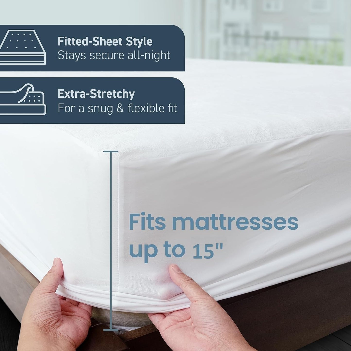 Comfort Beddings 100% Organic Cotton Mattress Protector Short Alaskan King Mattress Cover 250GSM, Waterproof, Noiseless Fitted Bed Cover Protector with 15" Deep Pocket