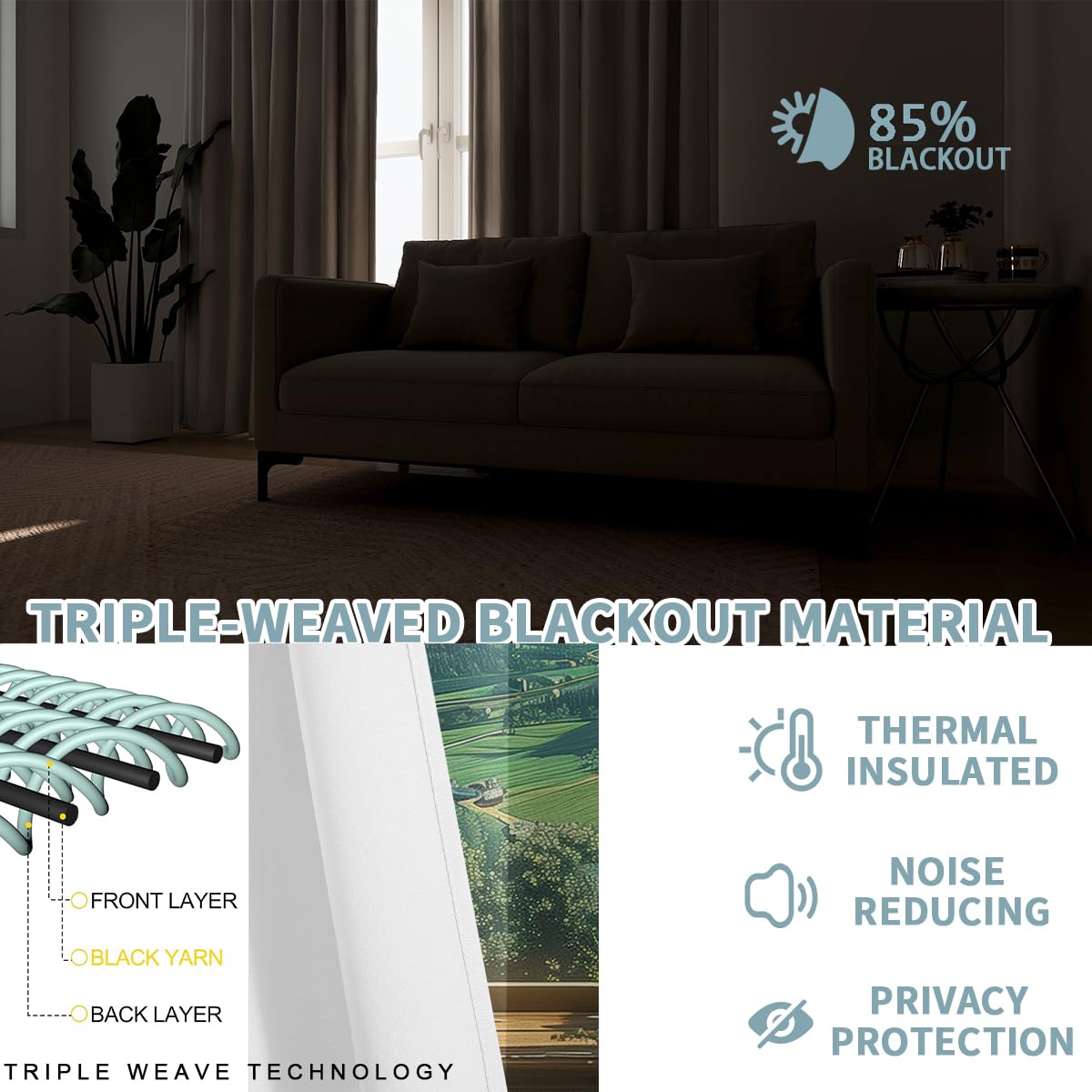 Mountain Blackout Curtains for Girls Boys Teens Home Decor, Spring Sky View Nature Forest Flower Grommet Thermal Insulated Drapes Darkening Window Curtain for Bedroom Living Room, 84 x 84 Inch