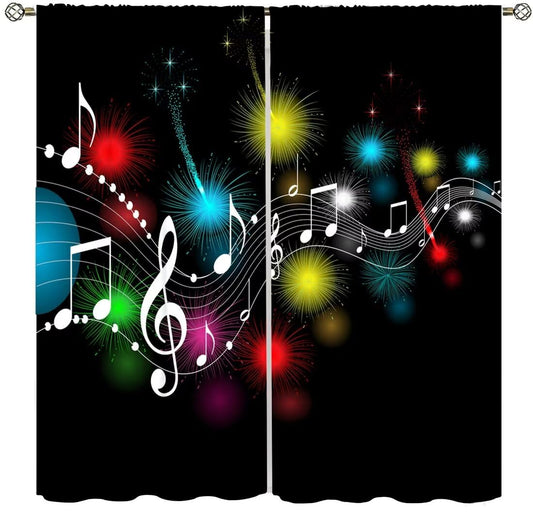Colorful Music Note Décor Curtains,Modern Musical Art Theme Window Treatments for Bedroom Living Room Studio Music Room Window Drapes 2 Panel Set,Total Size 42 x 45 Inch