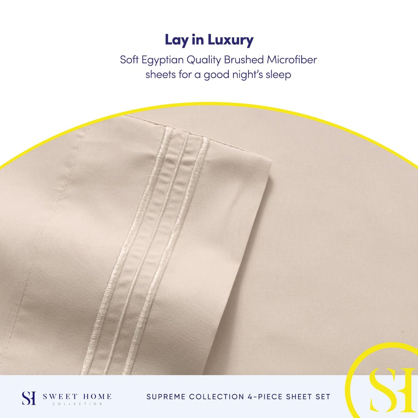 King Size Sheets - Breathable Luxury Bed Sheets with Full Elastic & Secure Corner Straps Built In - 1800 Supreme Collection Extra Soft Deep Pocket Bedding Set, Sheet Set, King, Beige