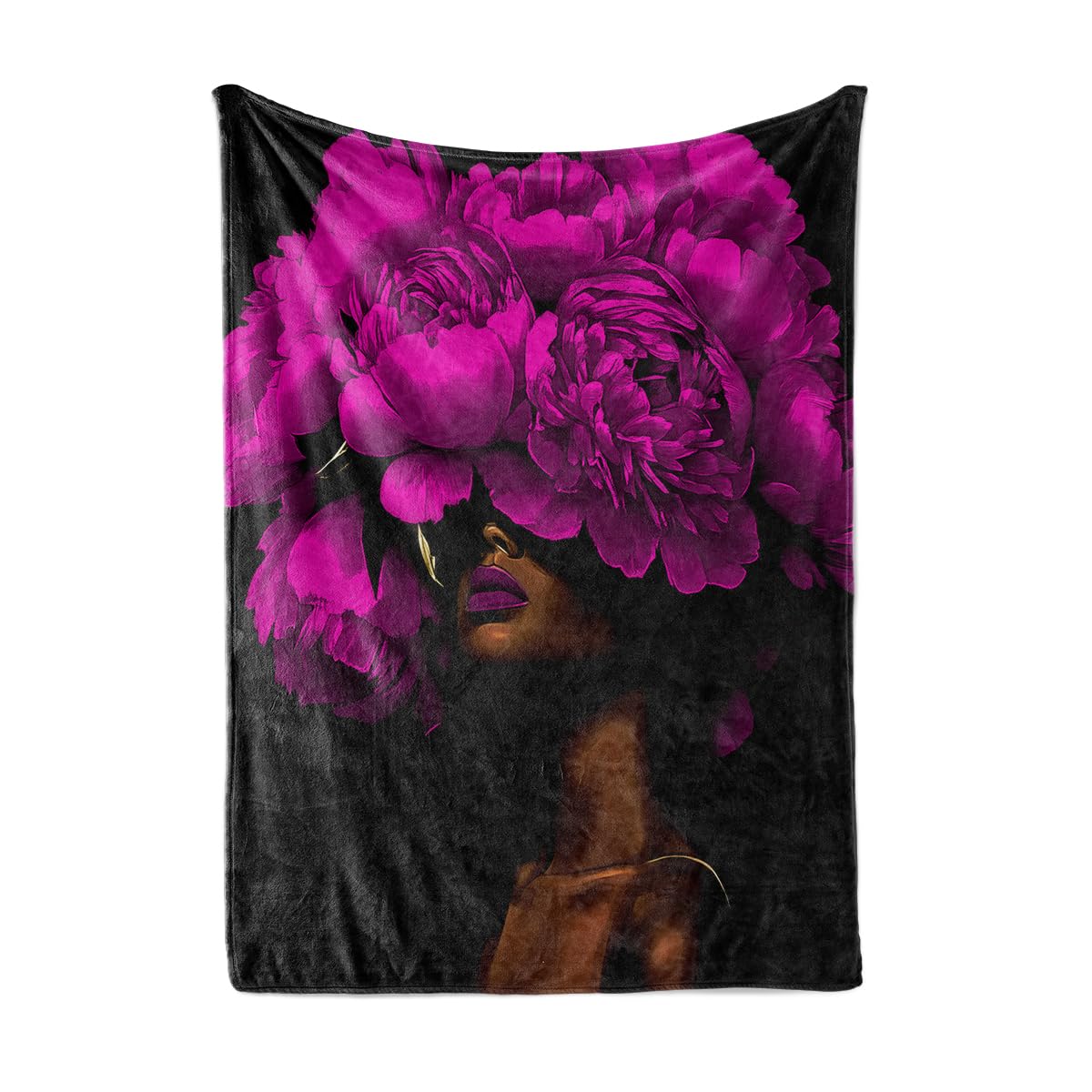 HUNXIAOJ African American Throw Blanket Black Girls Print Blanket African American Gifts for Women Warm Soft Flannel for Girls Boys Women Teens Adults Bed Sofa Couch (50 in x 60 in)