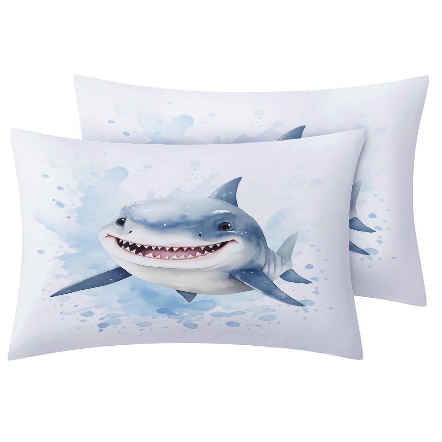 Rejkxyw King Size Sheets Set Blue Shark - Cartoon Bed Sheets - Kids Boys Sheet Set - 12 Inch Deep Pocket - Ultra Soft Winkle Free Microfiber Bedding Sheets & Pillowcases 4 Piece