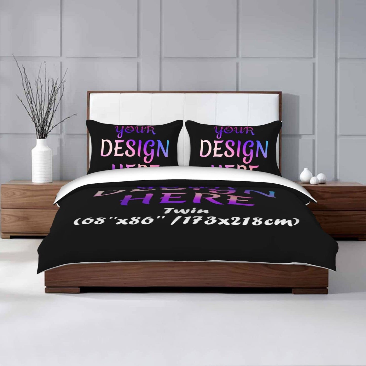 Custom Comforter Set Customized Bedding Set with Picture Text Logo Customized Gifts Comforter Set with 2 Pillowcases Twin (68''x86''/173x218cm), Black