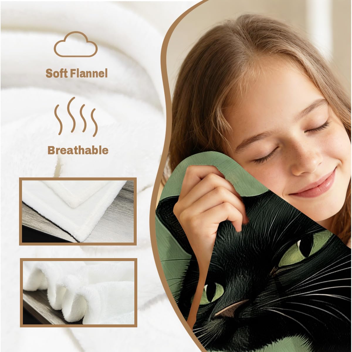 HUNXIAOJ Cat Blanket Throw Flannel Soft Cozy Cute Cat Decor Pet Blanket for Couch Bed Sofa Gift for Women Girls Kids 49"x59"