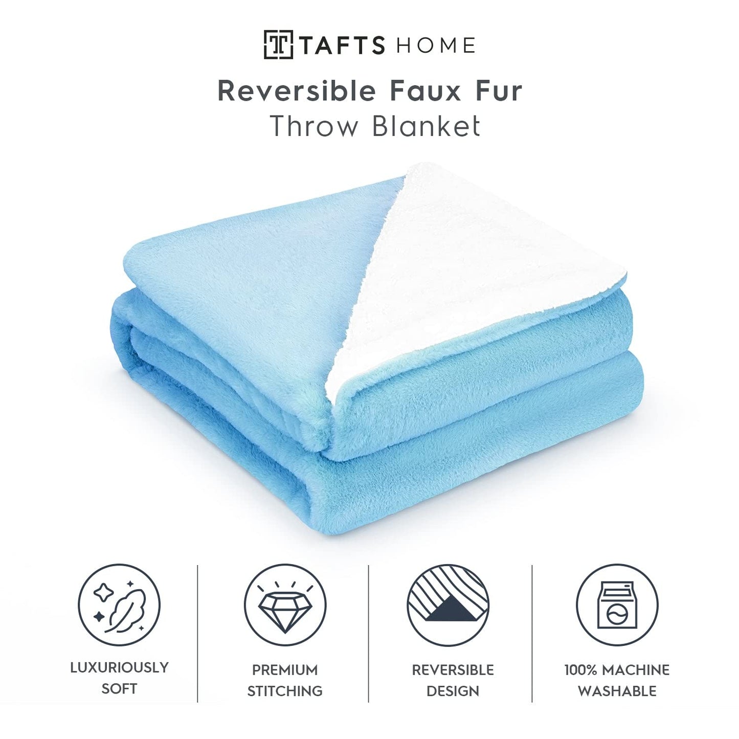 Tafts Throw Blankets - Faux Fur Blanket/Sherpa Blanket - Soft, Comfy and Fuzzy - Fluffy Fleece Blankets and Throws for Couch, Bed & Living Room - All Season - Blankets Throw Size - Sky Blue