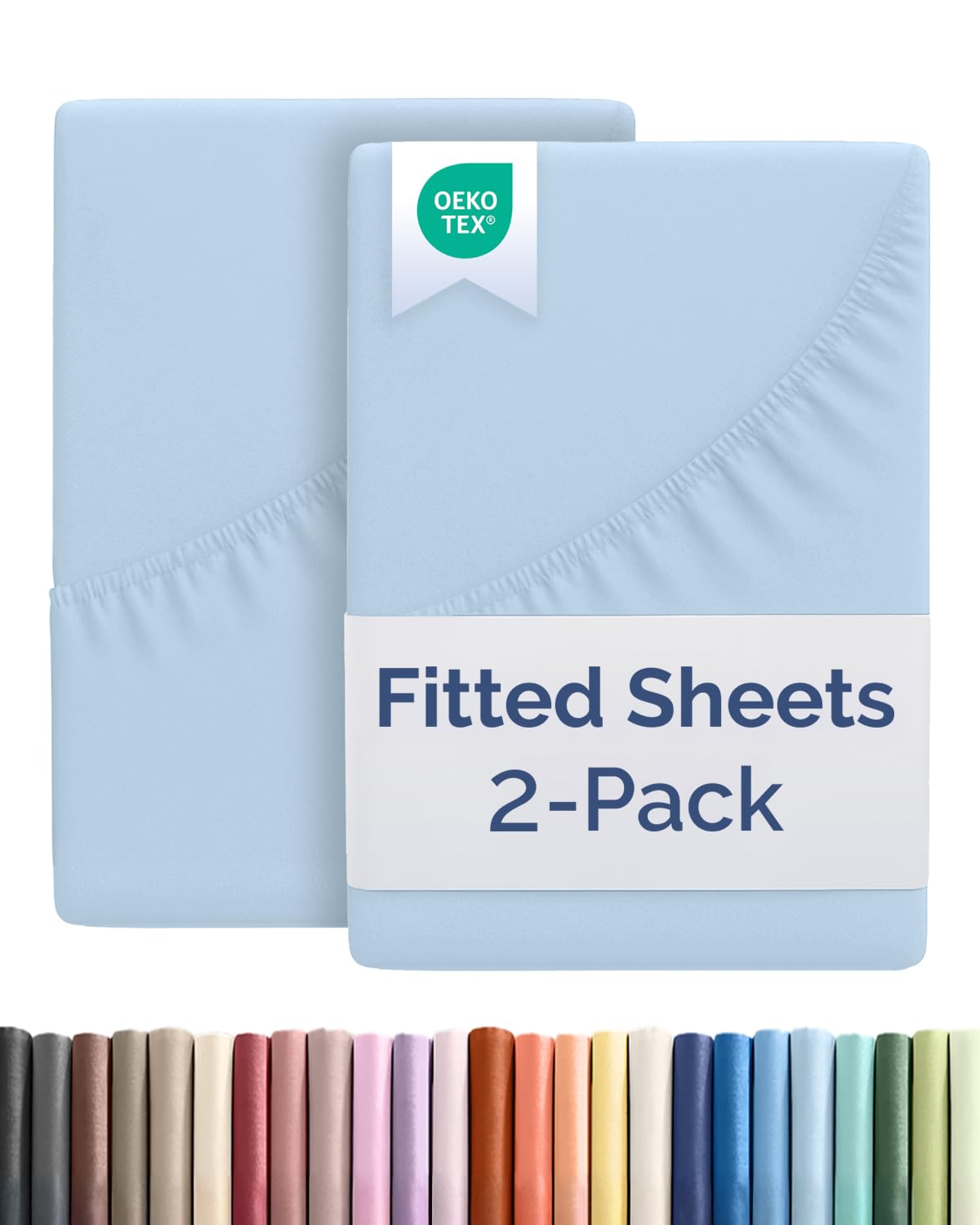 Full Size Fitted Bed Sheet - Pack of 2 Single Fitted Bottom Sheet Only - Fits Mattress Up To 16" Deep Pockets - Extra Soft, Cozy, Breathable & Cooling - Hotel Quality, Fade & Wrinkle Free - Light Blue
