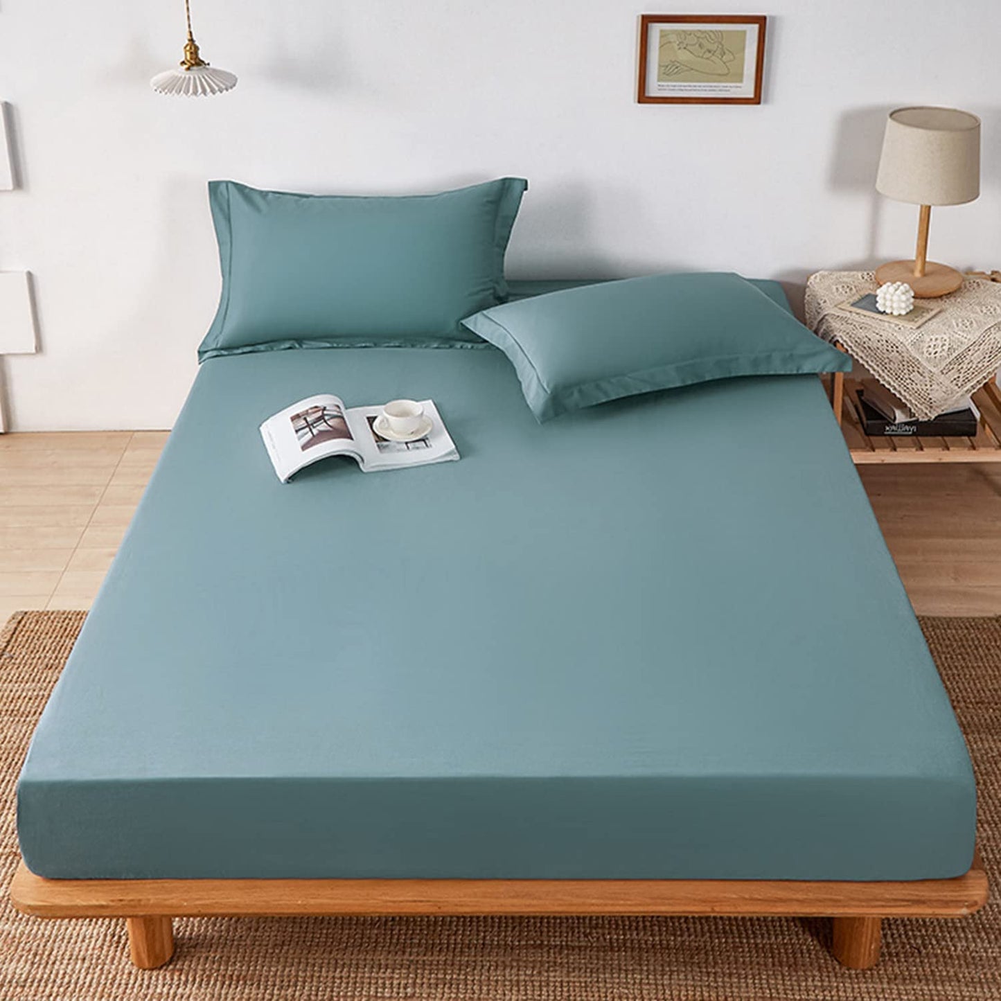 Lirex Cotton Queen Fitted Sheet Only, 300 Thread Count Soft Breathable, 8-10" Deep Pocket Sheet for Hotel Home, Blue