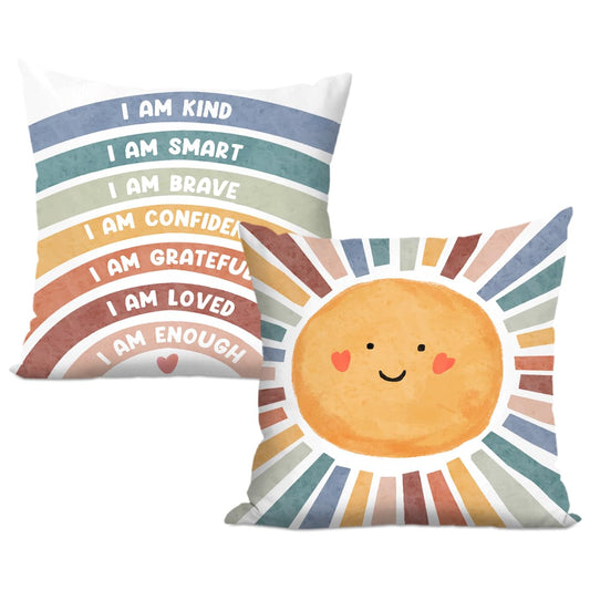 2 Pcs Boho Reading Corner Throw Pillow Covers 18x18 Inch, Positive Affirmation Rainbow Throw Pillows Square Cushion Covers, Rainbow Decorative Pillows for Calming Corner Nursery Toddler Room Playroom