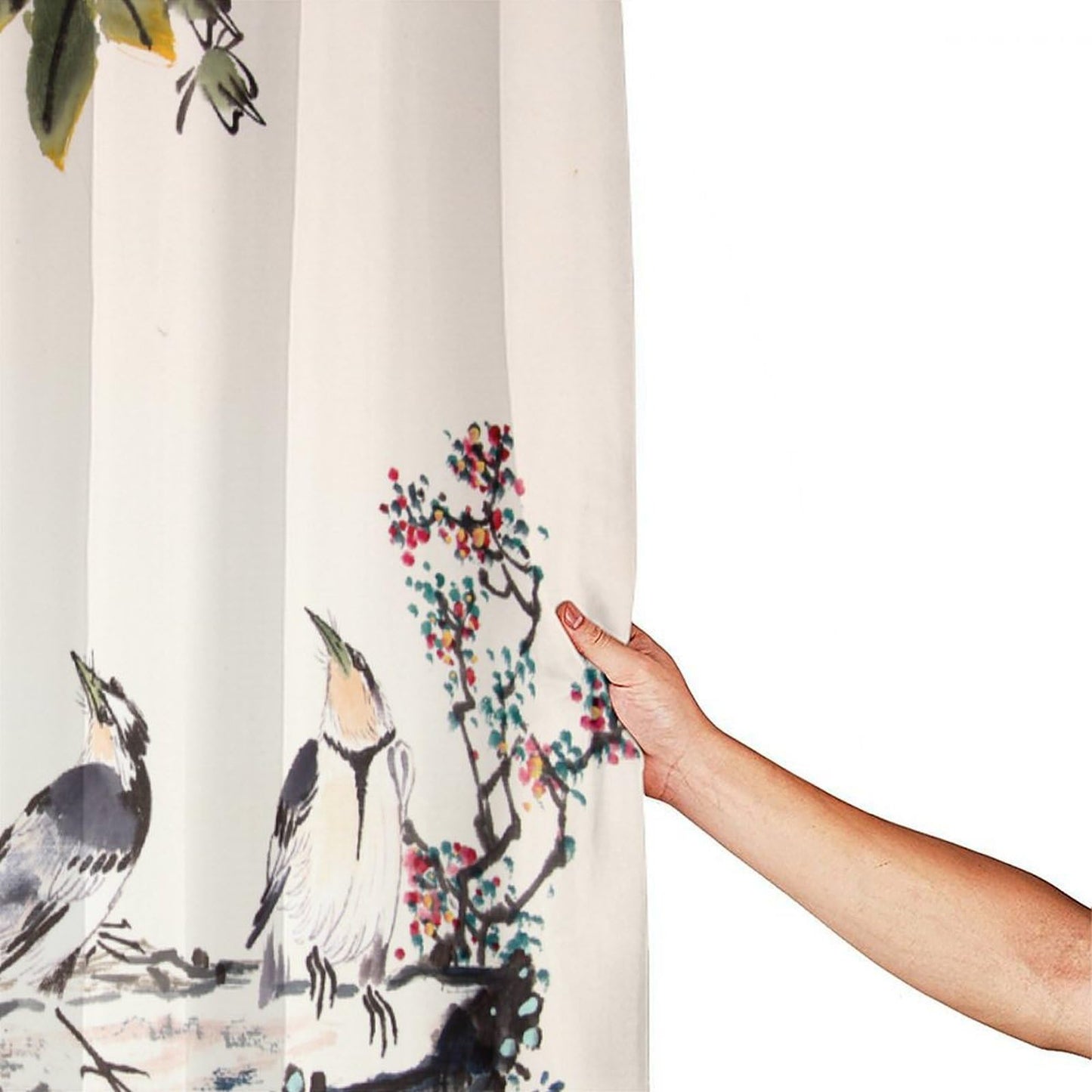 DDCBNS Chinese Traditional Ink Painting Shower Curtain,Japanese Cherry Blossom Spring Nature Flower Birds Print Shower Curtain for Bathroom Decor Fabric Waterproof Upholstery Hook 66x72inch