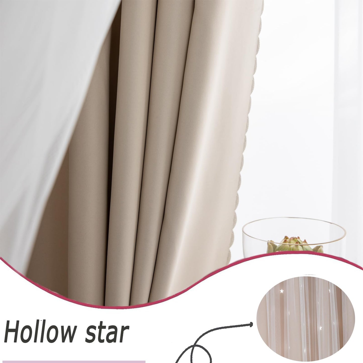 AOWELLOW Beige Star Blackout Curtains 120 Length for Boy Bedroom 2 Panels Set, Privacy Boho Room Darkening Curtain for Glass Door, Thick Grommet Top Star Cutout Cute Kids Curtain (40" W x 120" L)