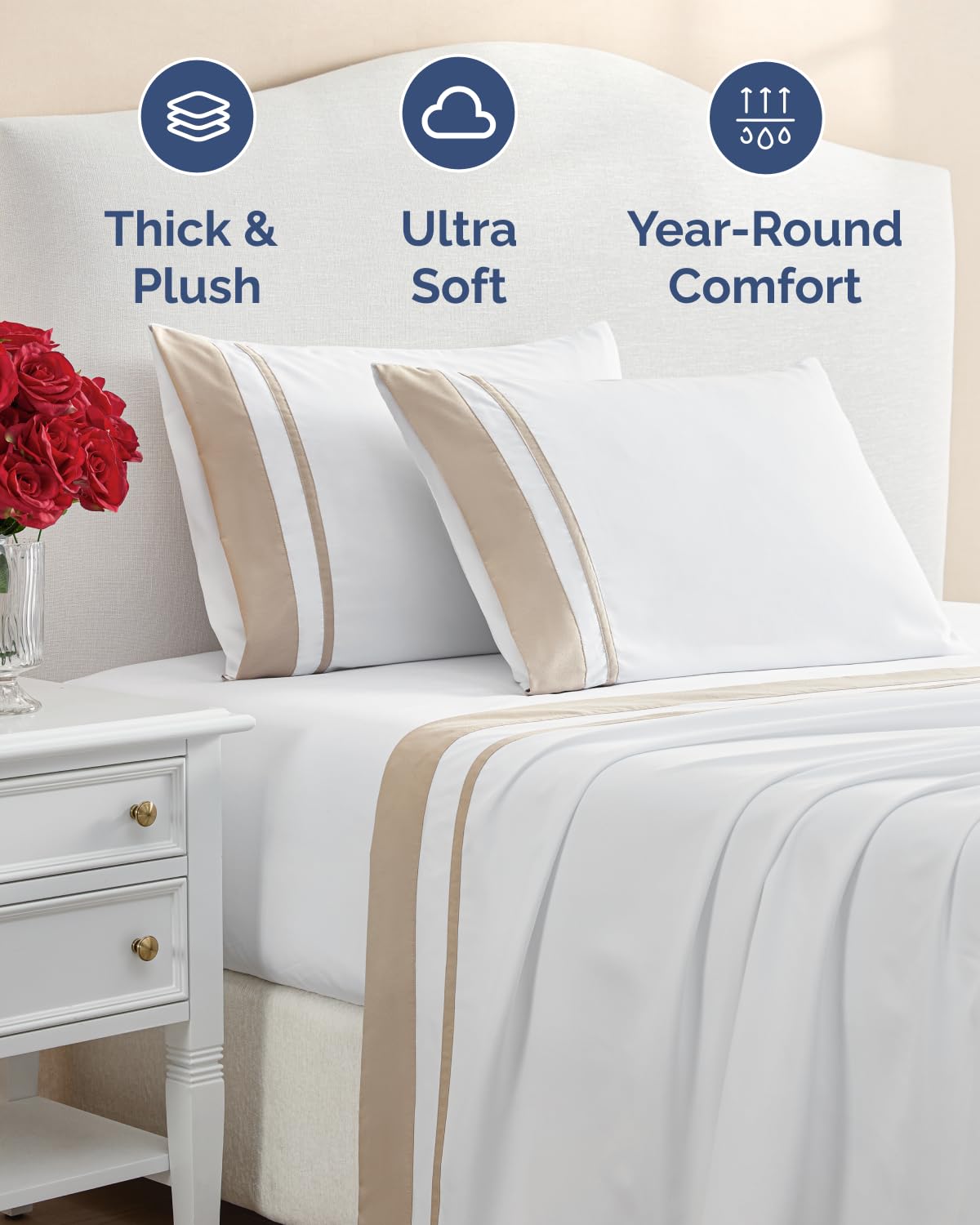 Extra Thick Heavyweight Queen Size 4 Piece Sheet Set - High End Super Luxury Queen Bed Set - Ultra-Soft, Breathable & Wrinkle Free - Premium Heavyweight Hotel Quality Sheets with Deep Pockets - Cream