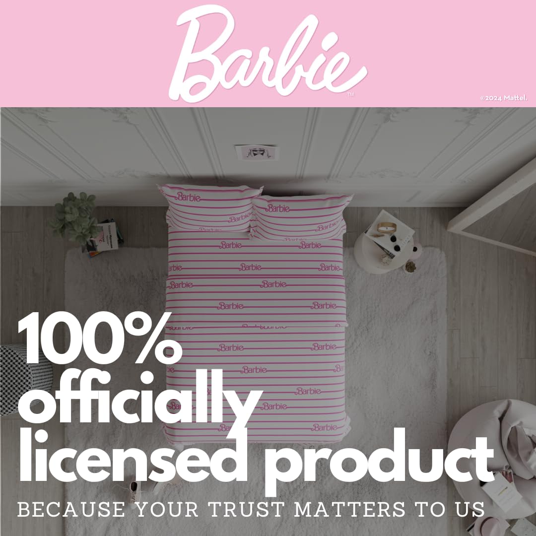 Barbie Logo Bedding Super Soft Cozy Microfiber 4 Piece Full Sheet Set, (Officially Licensed Product) By Franco