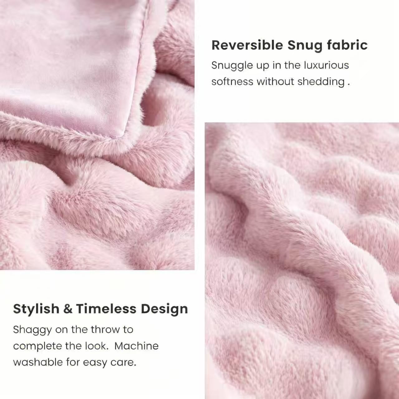 Ghouse Bubble Faux Fur Throw Blanket 50"x60" – 860 GSM Extra Soft Plush Pink Decorative for Couch, Machine Washable Lightweight Blanket for Sofa Bed Living Room, Cozy Gift for Women