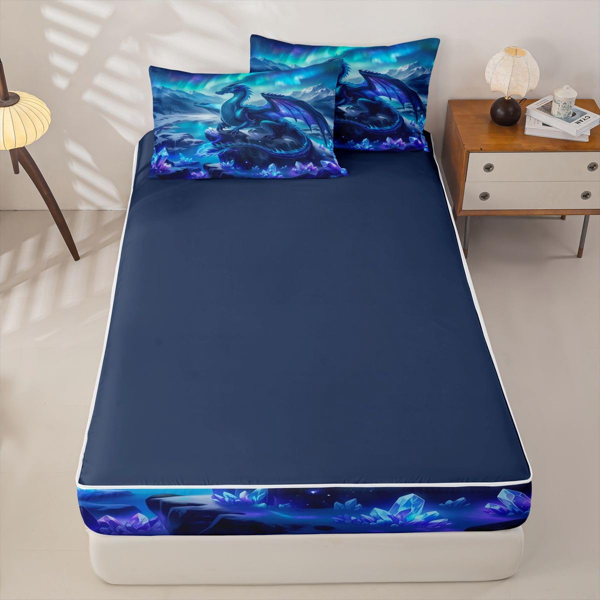 jejeloiu Flying Dragon Comforter Set Twin Fantasy Animal Zipper Bedding Set for Kids Boys Girls Outer Space Galaxy Bed in a Bag Aesthetic Aurora Microfiber with 2 Pillow Cases