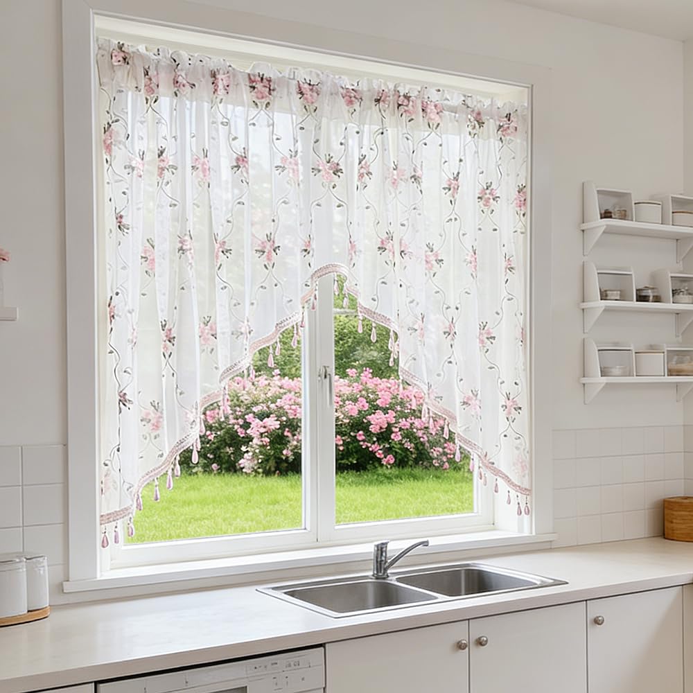 1PC Victorian Style Floral Sheer Swag Curtain Valance for Arched Door