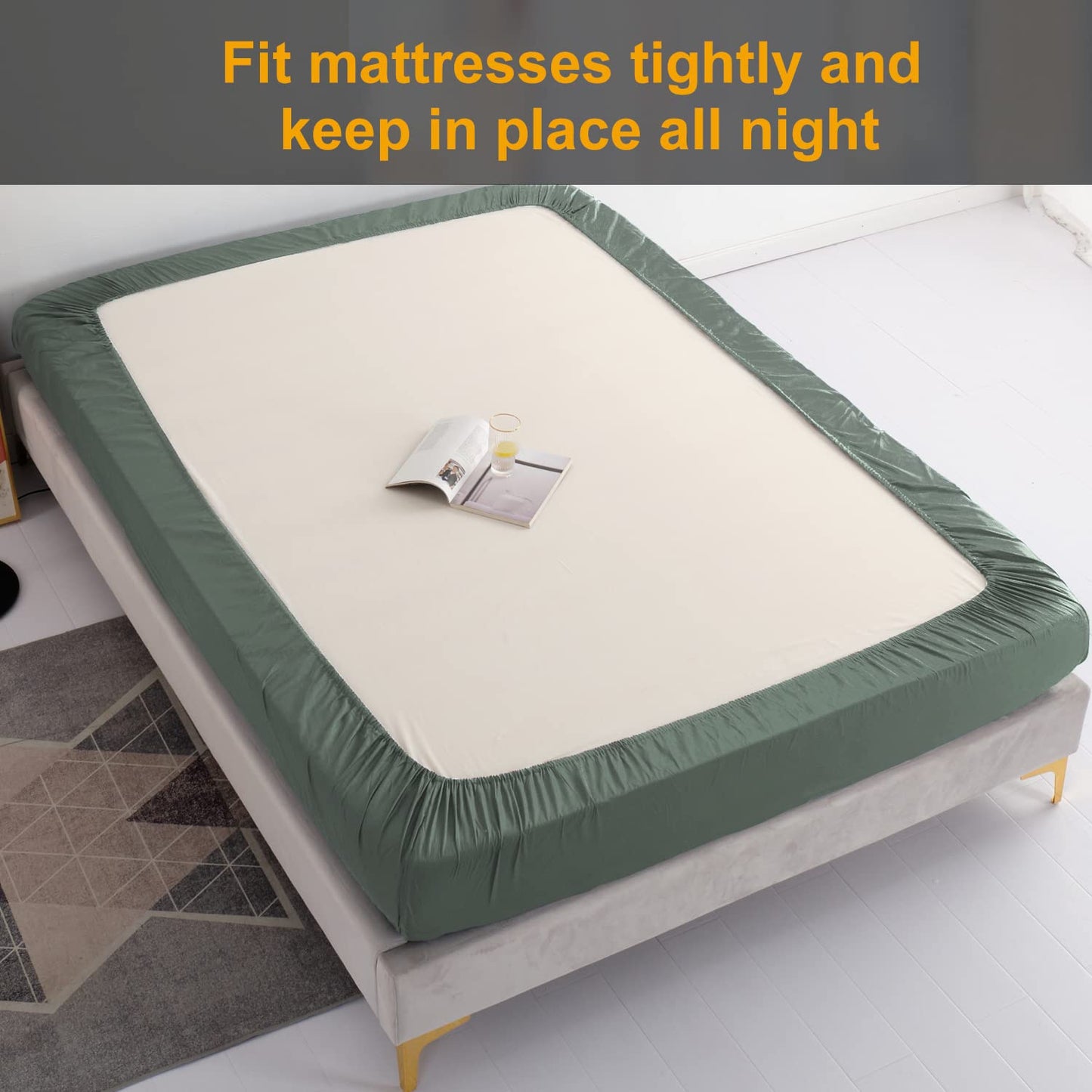 MILDLY Deep Pocket Fitted Sheet Only Queen Size 60"x80" 100% Long Staple Cotton Army Green Breathable Bottom Sheet Fits Up to 14" Deep Mattress