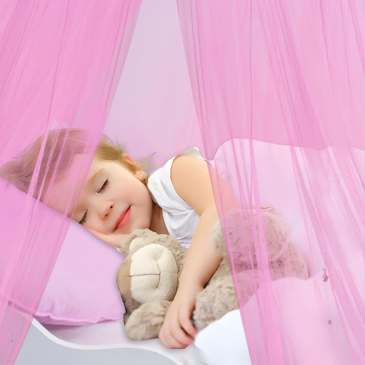 South to East Pink Bed Canopy for Girls, Princess Bed Canopy for Kids Room, Mosquito Net Canopy Girls Beds, Fire Retardant Fabric